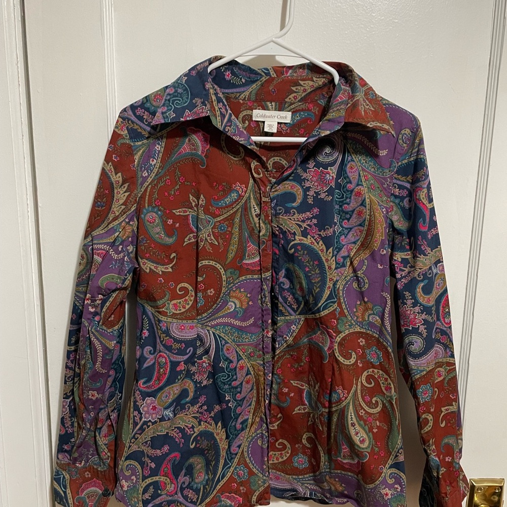Coldwater Creek Women's Paisley Button Up in Red and Purple Size M